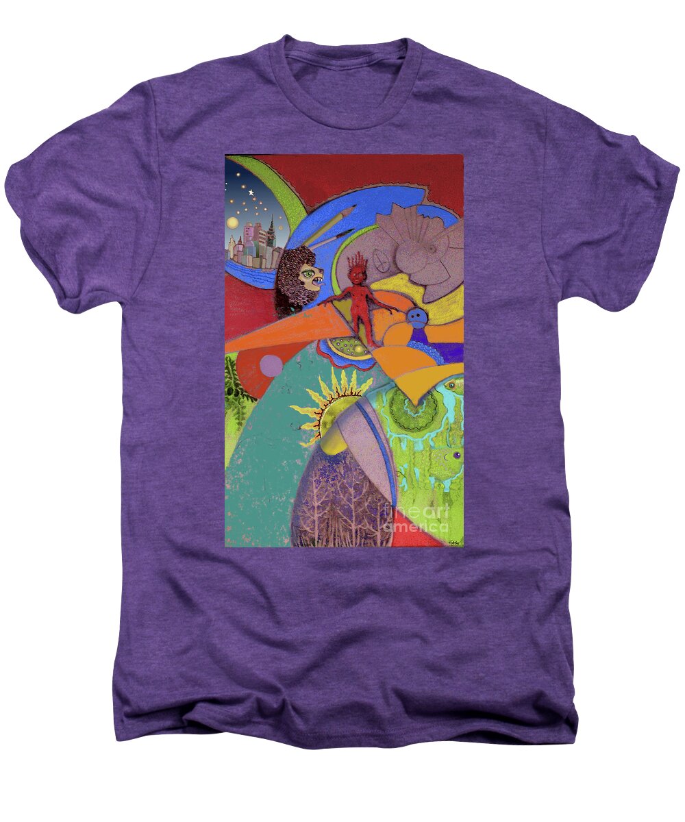 World Men's Premium T-Shirt featuring the digital art World View by Carol Jacobs