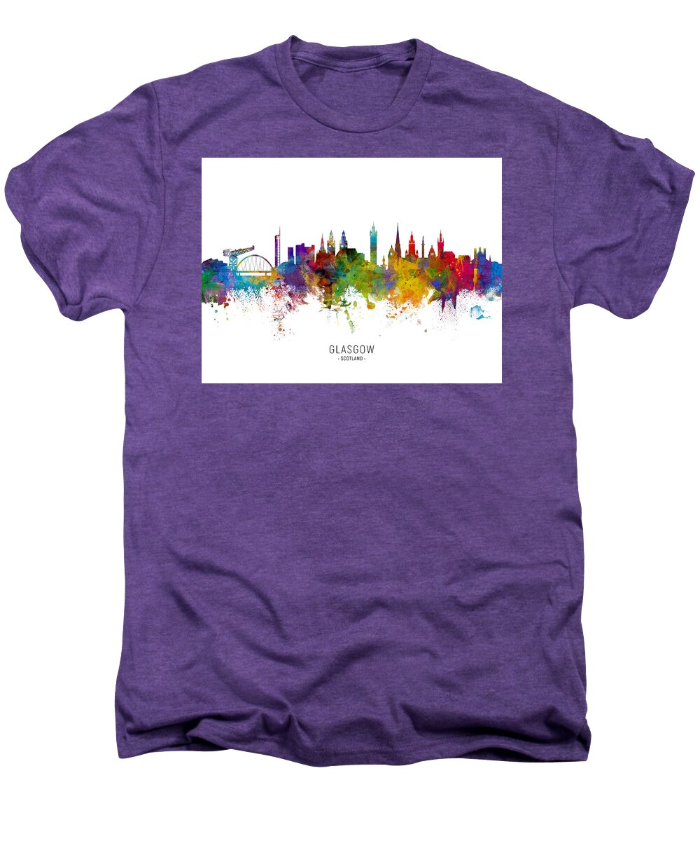 Glasgow Men's Premium T-Shirt featuring the digital art Glasgow Scotland Skyline #15 by Michael Tompsett