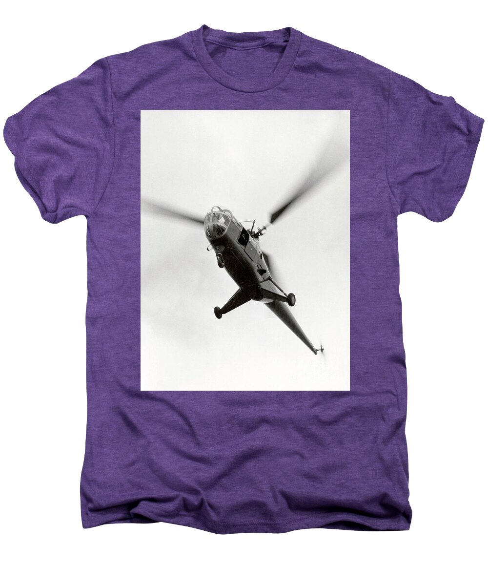 Aircraft Men's Premium T-Shirt featuring the photograph A Dutch Military Sikorski Helicopter Flies Over Aircraft Carrier Karel Doorman, September 23, 1947 by 