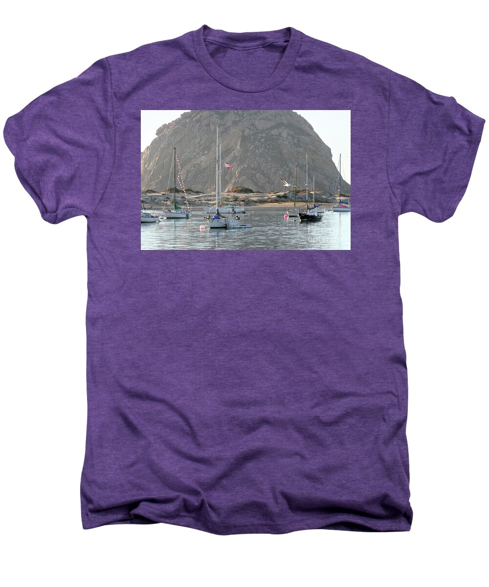 Boats At Morro Bay Men's Premium T-Shirt featuring the photograph Boats in Morro Bay by Michael Rock
