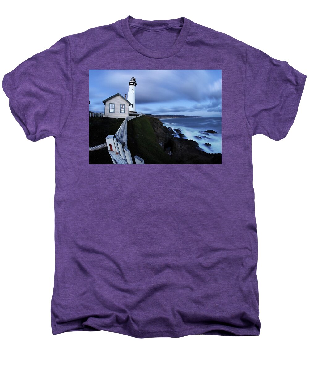Pigeon Point Light Station Men's Premium T-Shirt featuring the photograph Pigeon Point Facing South by Morgan Wright