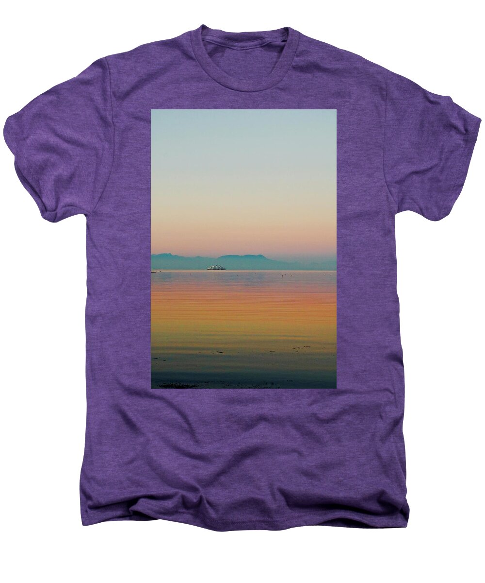 Ferry To The Mainland Crossing By Gabriola Island View From Descano Bay. At Sunset. Men's Premium T-Shirt featuring the photograph Sunset Gabriola by Brian Sereda