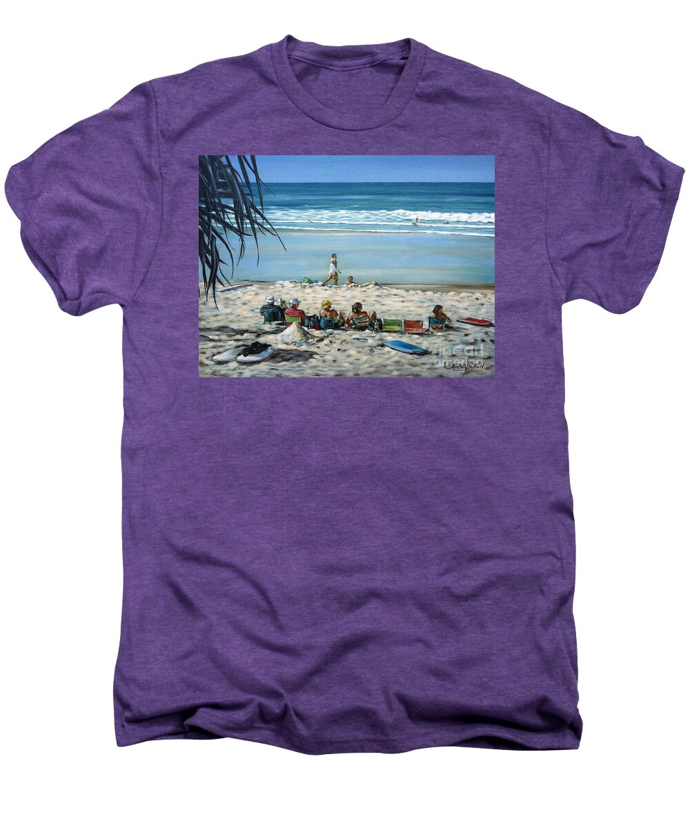 Beach Men's Premium T-Shirt featuring the painting Burleigh Beach 220909 #2 by Selena Boron