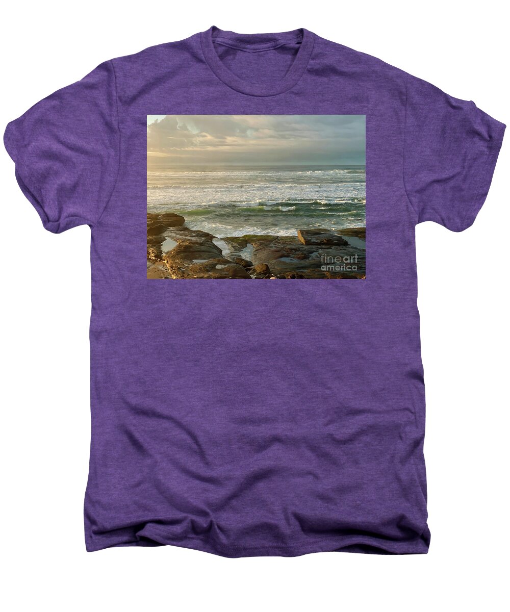 Sea Men's Premium T-Shirt featuring the painting Coastal Dawn Light by Jeanette French