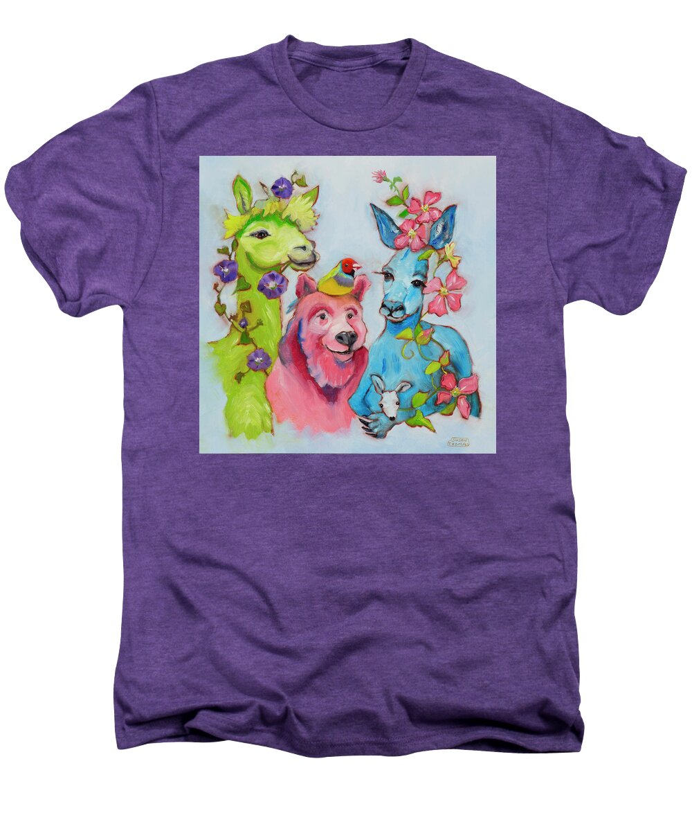 Fantasy Green Llama Men's Premium T-Shirt featuring the painting Color Friends by Susan Thomas