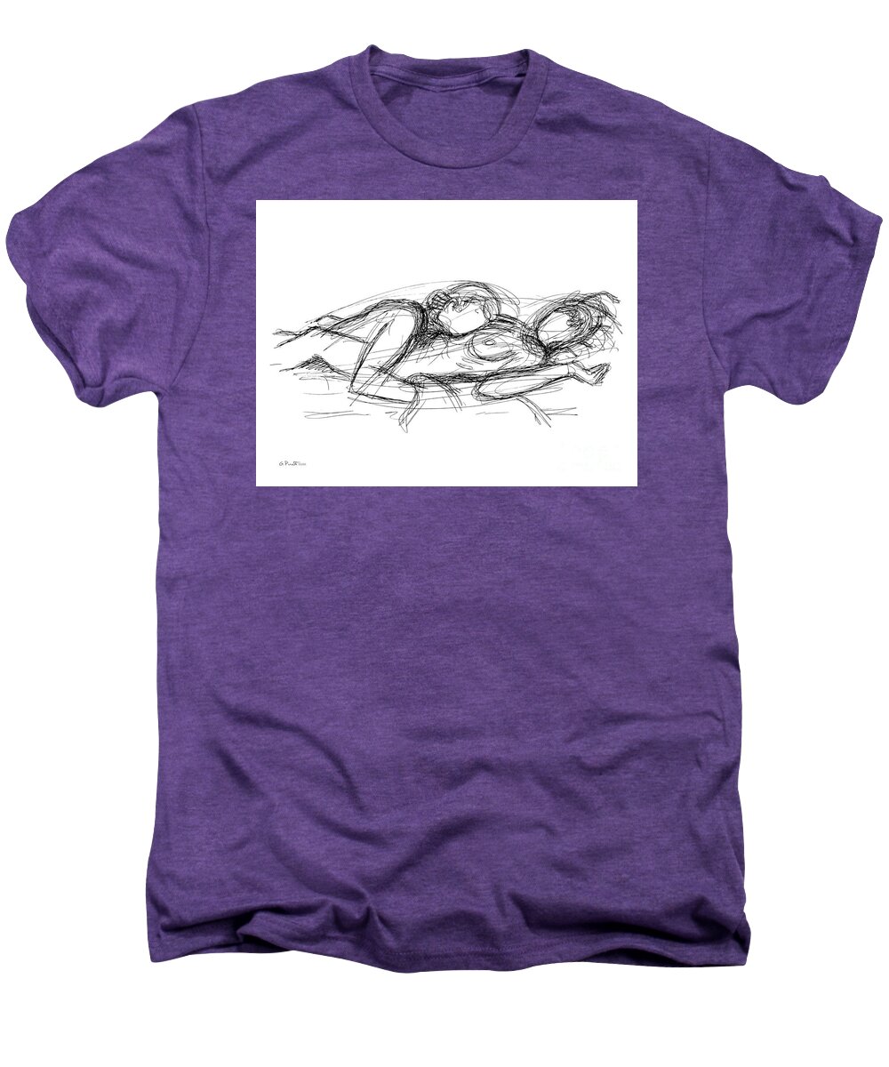 Couples Men's Premium T-Shirt featuring the drawing Erotic Couple Sketches 7 by Gordon Punt