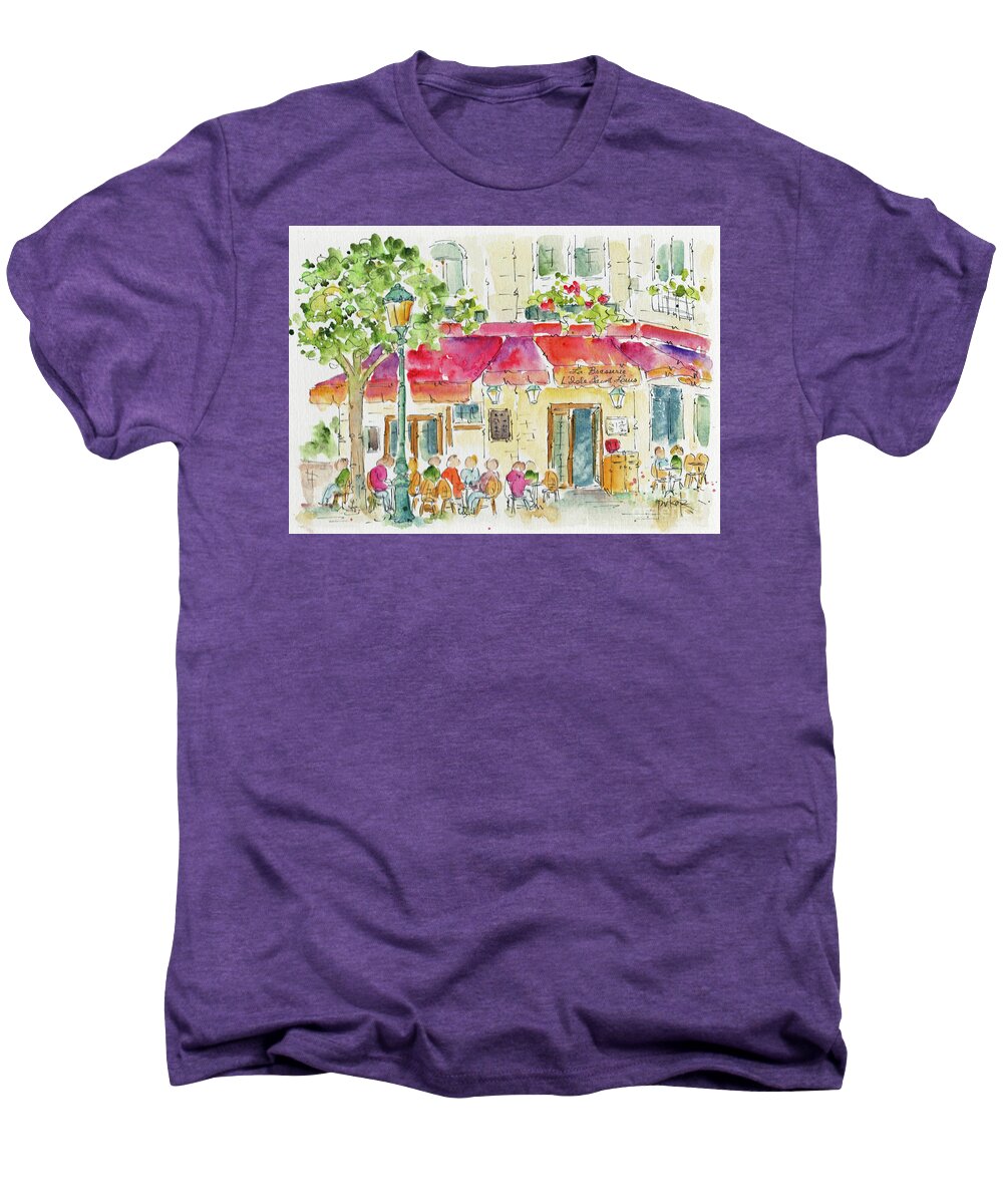 Impressionism Men's Premium T-Shirt featuring the painting La Brasserie Lisle St Louis Paris by Pat Katz