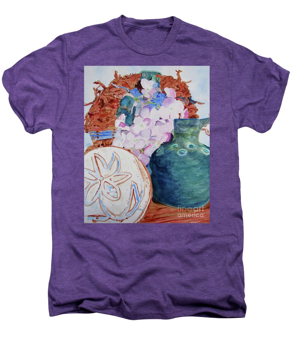 Medallion Men's Premium T-Shirt featuring the painting Medallion, Incense Jar and Wreath by Sandy McIntire
