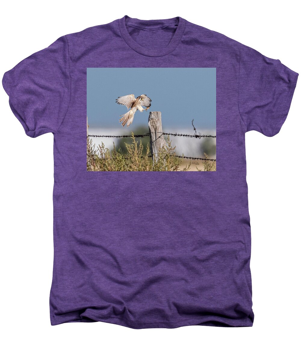American Kestrel Men's Premium T-Shirt featuring the photograph Nailed It by Karen Slagle