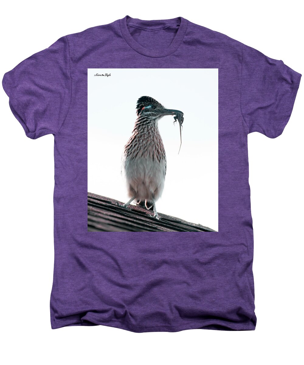 Bird Men's Premium T-Shirt featuring the photograph Road Runner on Roof by Karen Slagle