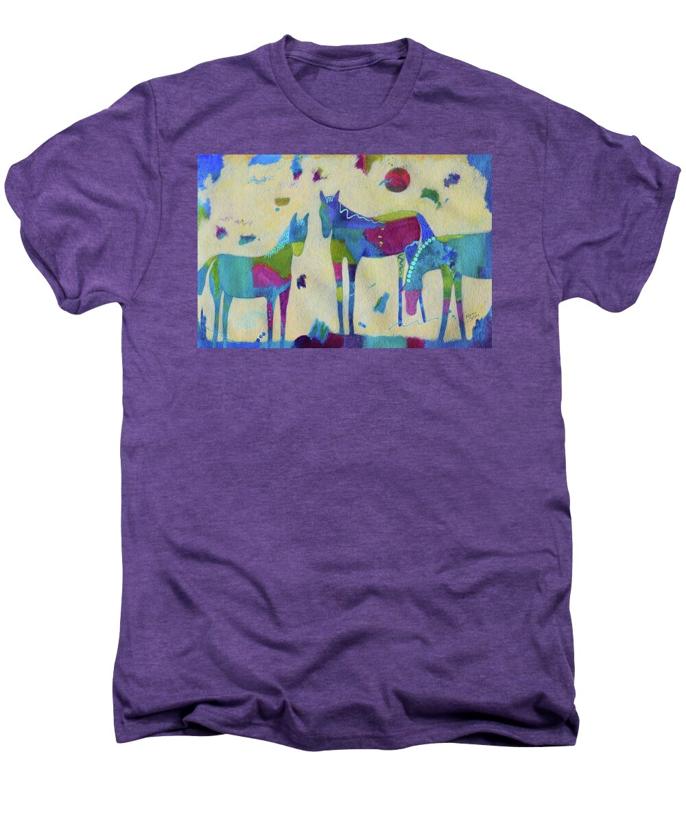 Horses Men's Premium T-Shirt featuring the painting Wild Horses by Nancy Jolley