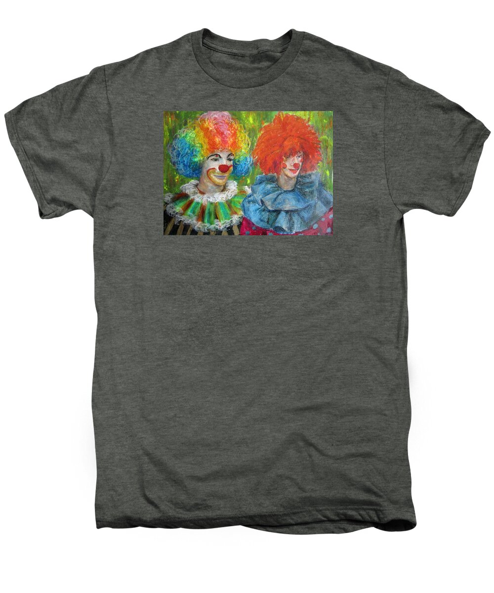 Happy Clowns Men's Premium T-Shirt featuring the painting Gemini Clowns by Jieming Wang