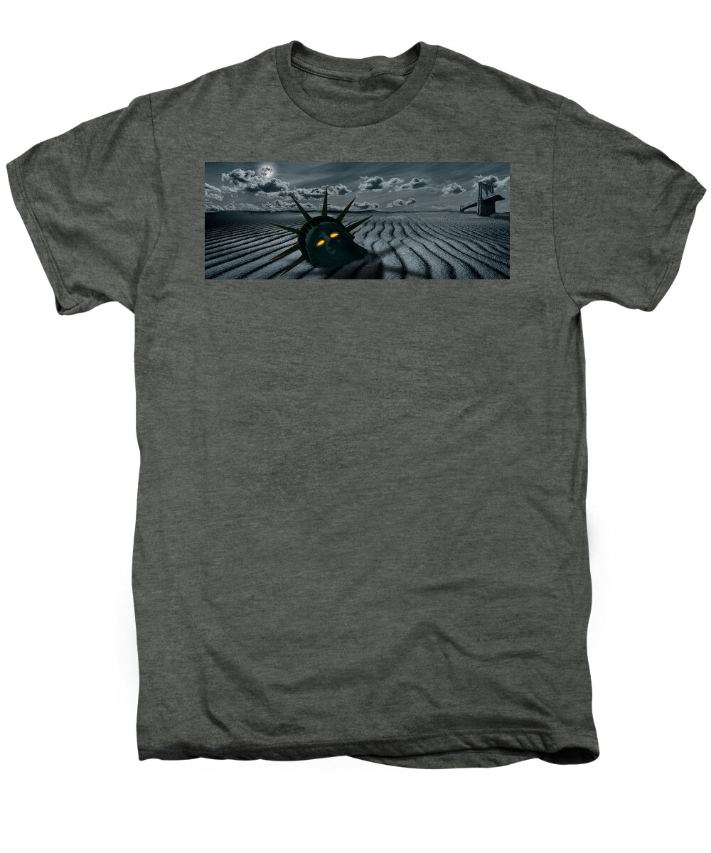 Photography Men's Premium T-Shirt featuring the photograph Head Of A Statue With A Broken Bridge by Panoramic Images
