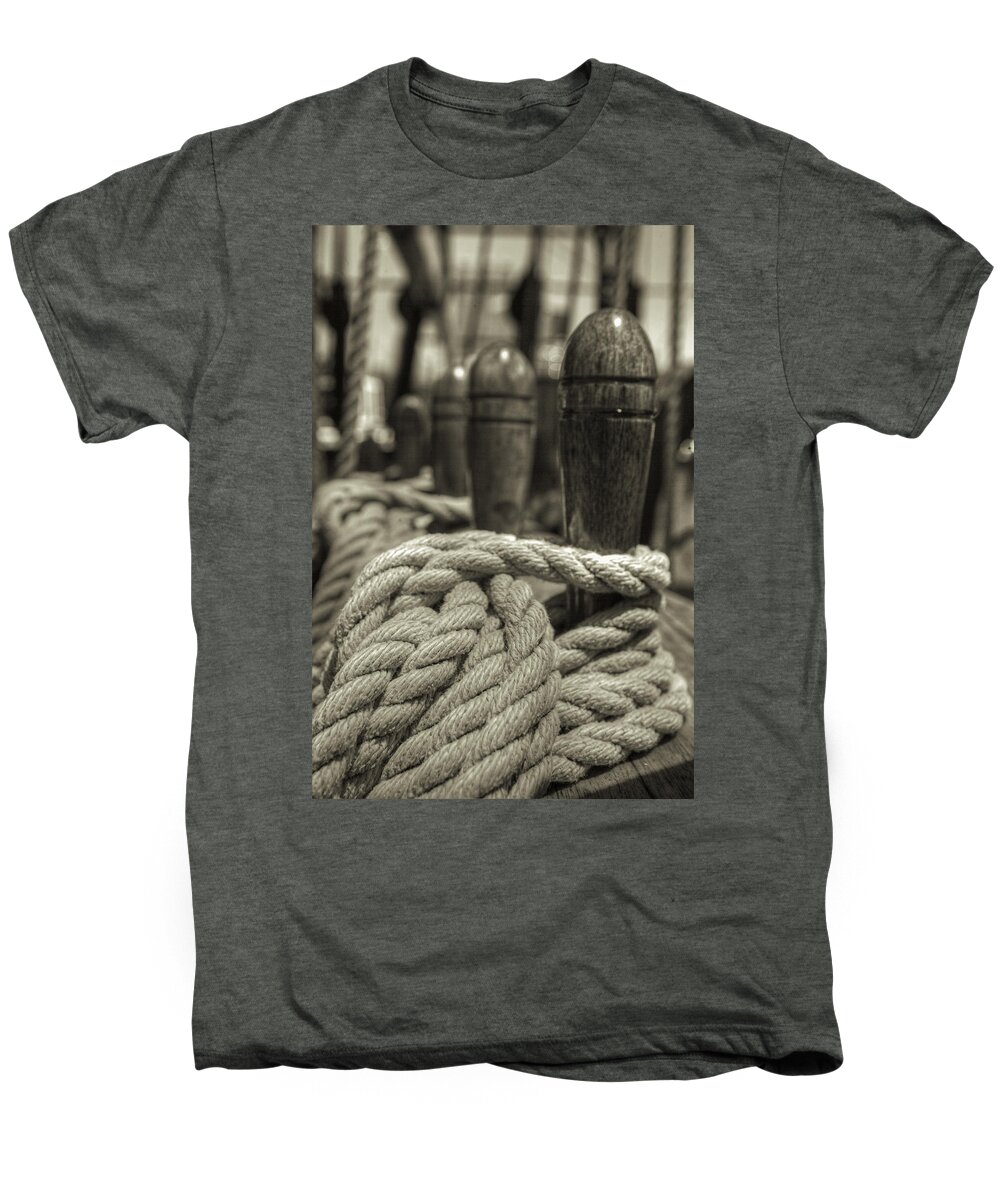 Rope Men's Premium T-Shirt featuring the photograph Ready For Work Black and White Sepia by Scott Campbell