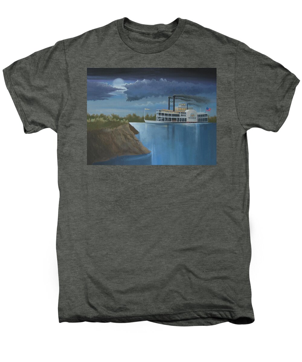 Steamboat Men's Premium T-Shirt featuring the painting Steamboat on the Mississippi by Stuart Swartz