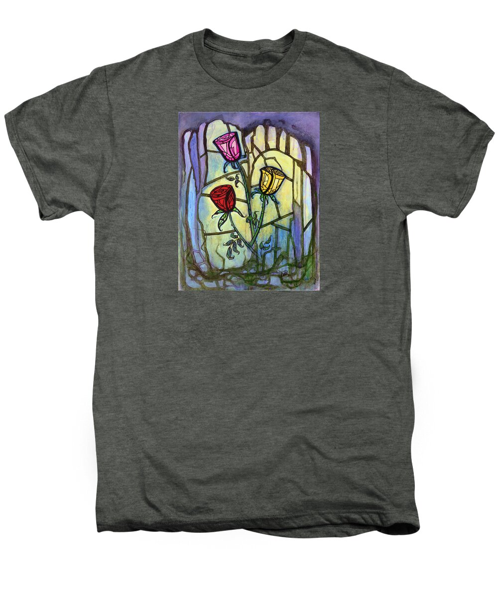Roses Men's Premium T-Shirt featuring the painting The Three Roses by Terry Webb Harshman