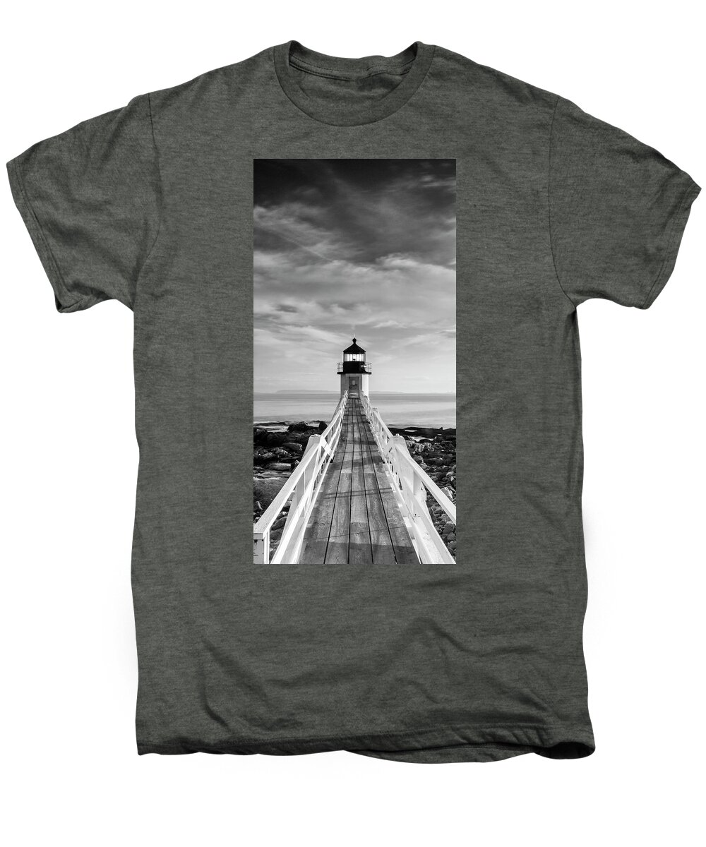 Maine Men's Premium T-Shirt featuring the photograph Maine Marshall Point Lighthouse Vertical Panorama in Black and White by Ranjay Mitra