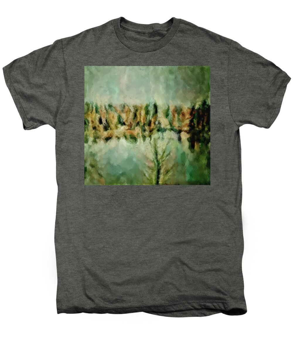 Movie A Chance In The World Men's Premium T-Shirt featuring the painting Movie A Chance In The World Placid Lake Frozen In The Winter Fall Ice Bitter Cold Uninviting Cool Pa by MendyZ