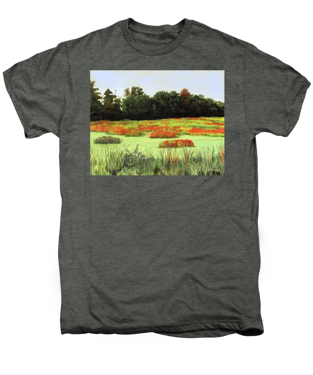 Mud Lake Men's Premium T-Shirt featuring the painting Mud Lake Marsh by Lynne Reichhart