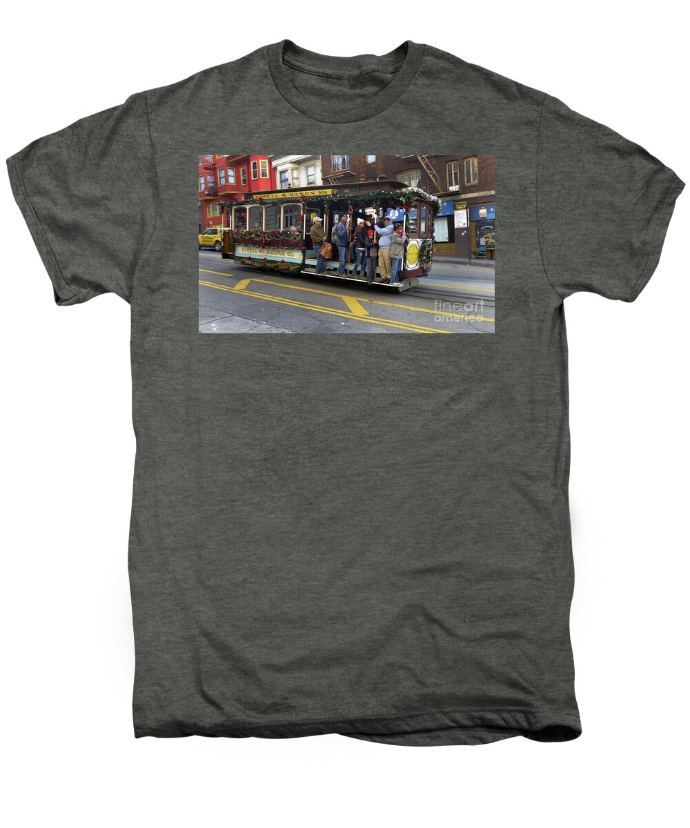 Cable Car Men's Premium T-Shirt featuring the photograph SF Cable Car Powell and Mason Sts by Steven Spak