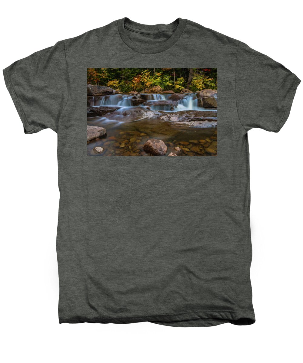 Fall Foliage Men's Premium T-Shirt featuring the photograph Upper Swift River Falls in White Mountains New Hampshire by Ranjay Mitra