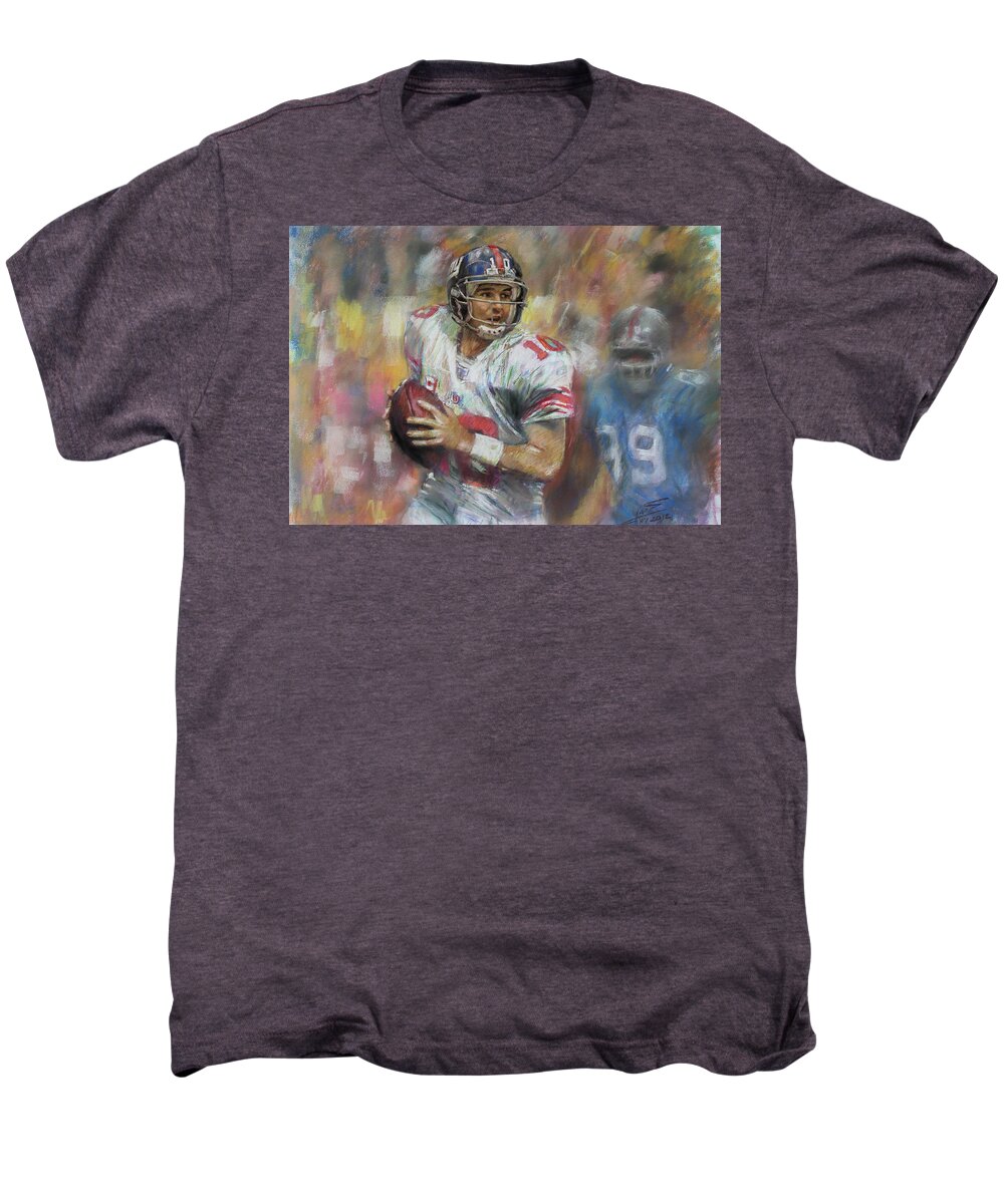 Eli Manning Men's Premium T-Shirt featuring the drawing Eli Manning NFL NY Giants #1 by Viola El
