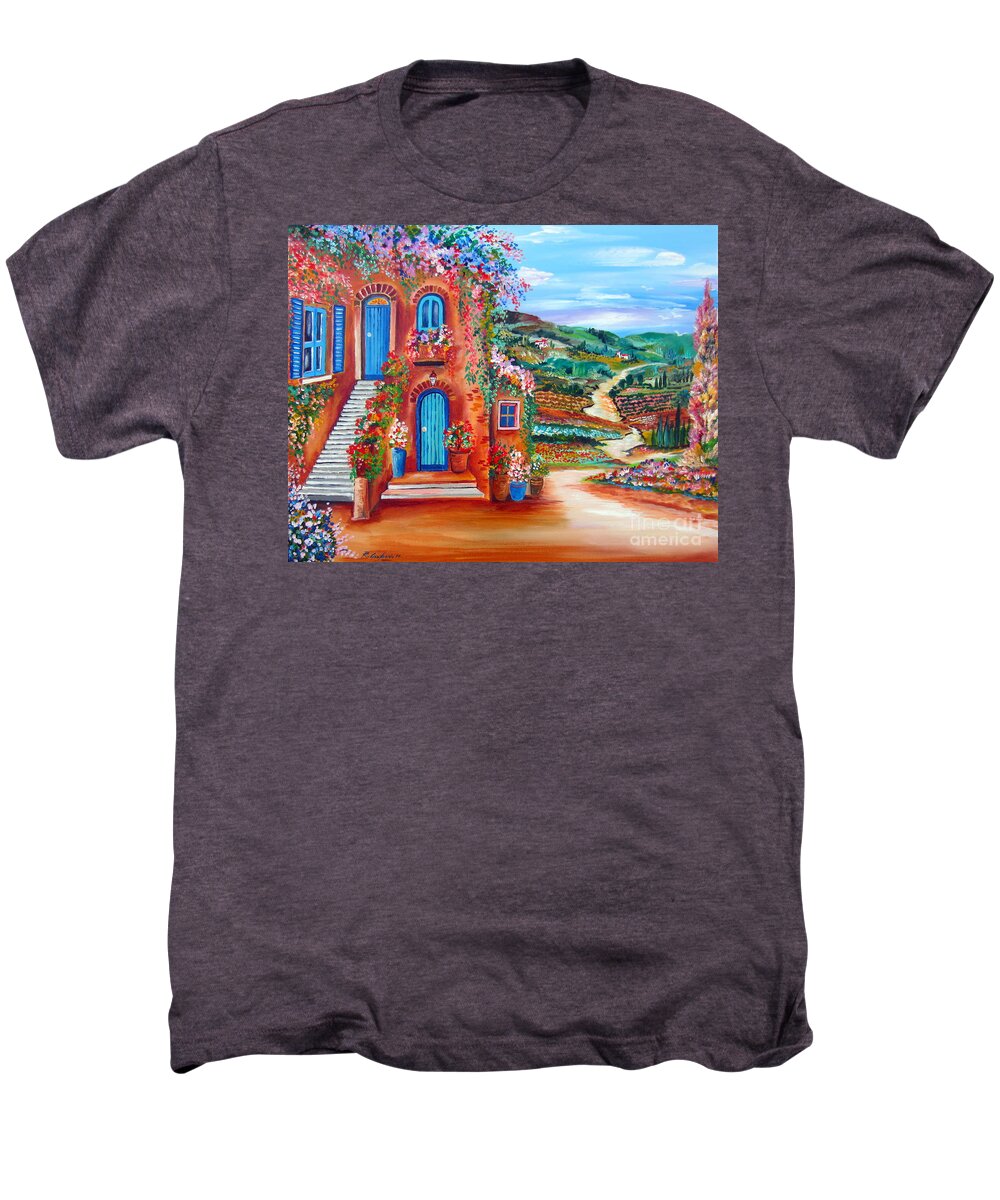 Toscana Men's Premium T-Shirt featuring the painting A sunny Day in Chianti Tuscany by Roberto Gagliardi
