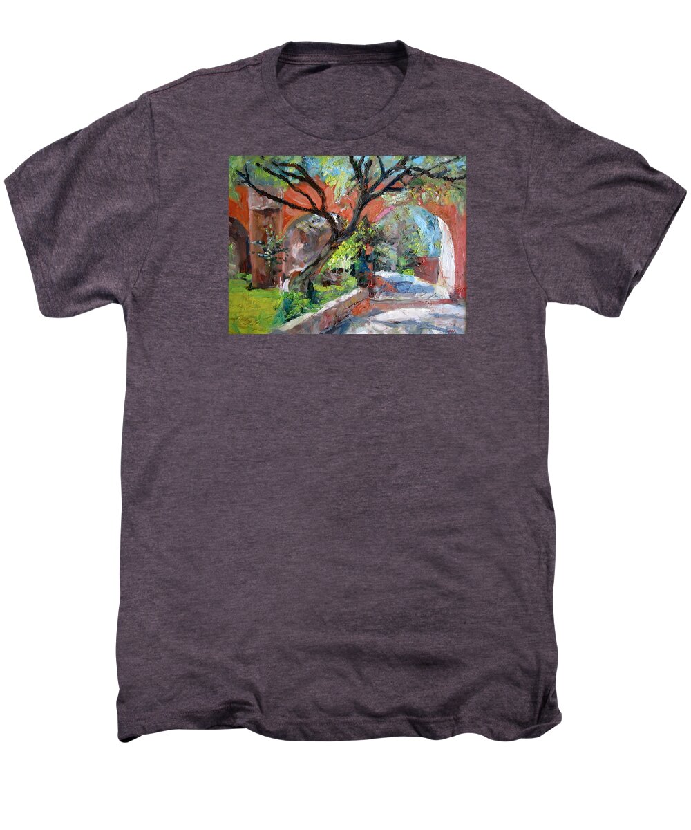  Sunny Day Men's Premium T-Shirt featuring the painting Gate by Jiemin g Wang