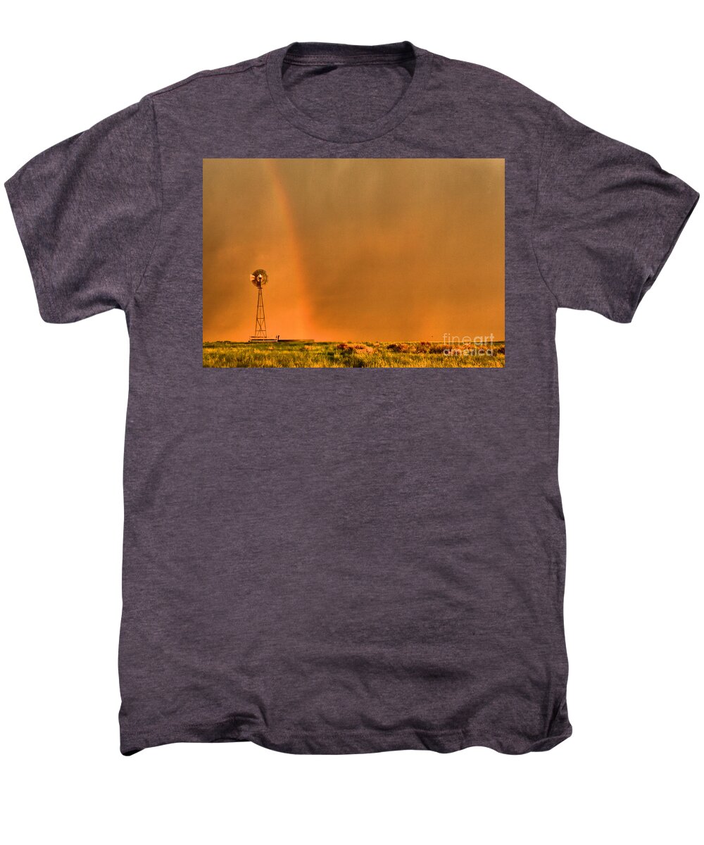 Landscape Men's Premium T-Shirt featuring the photograph Rainbow and the Windmill by Steven Reed