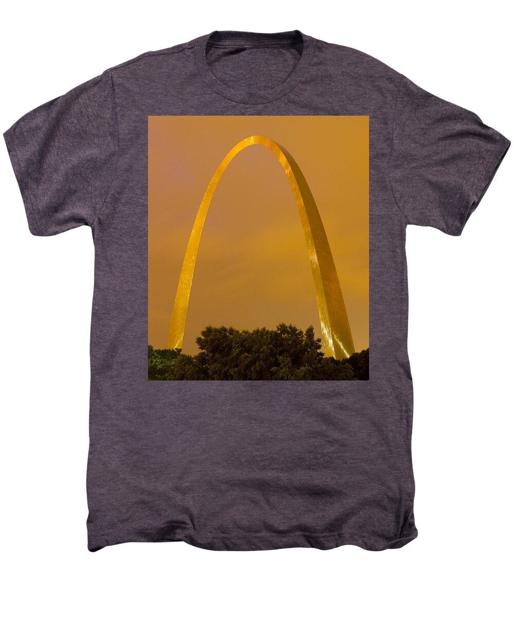 St Louis Men's Premium T-Shirt featuring the photograph The Arch in the glow of St Louis city lights at night by Garry McMichael