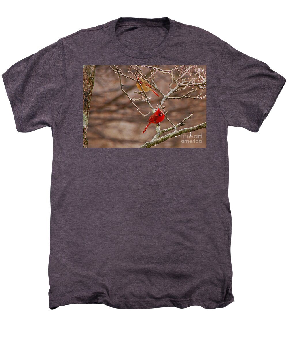 Cardinal Men's Premium T-Shirt featuring the photograph The Perfect Pair by Mary Carol Story