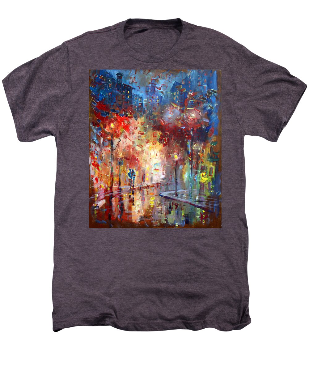 City Street Men's Premium T-Shirt featuring the painting City Street by Viola El