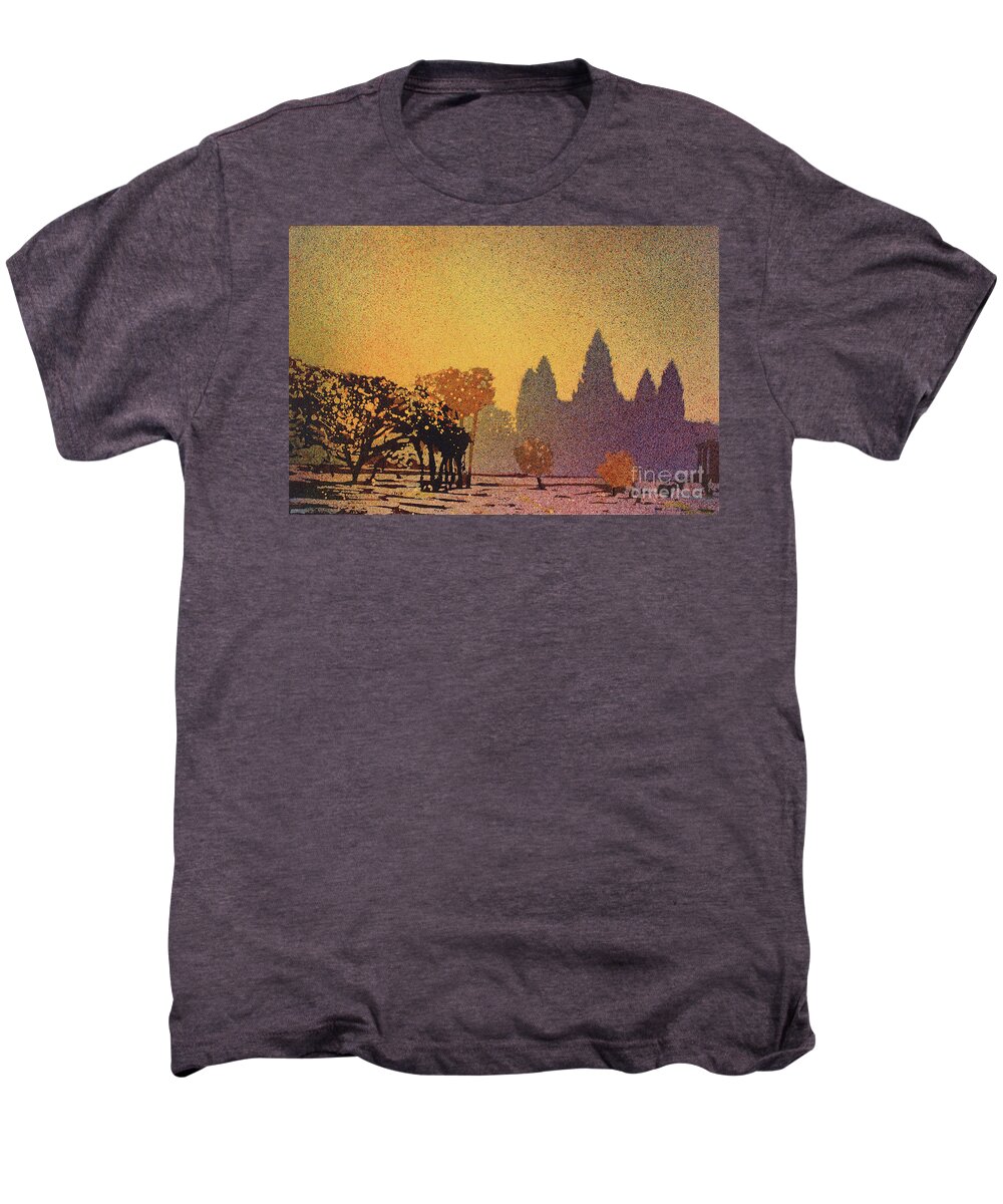 Buddhist Angkor Wat Men's Premium T-Shirt featuring the painting Angkor Sunrise #2 by Ryan Fox
