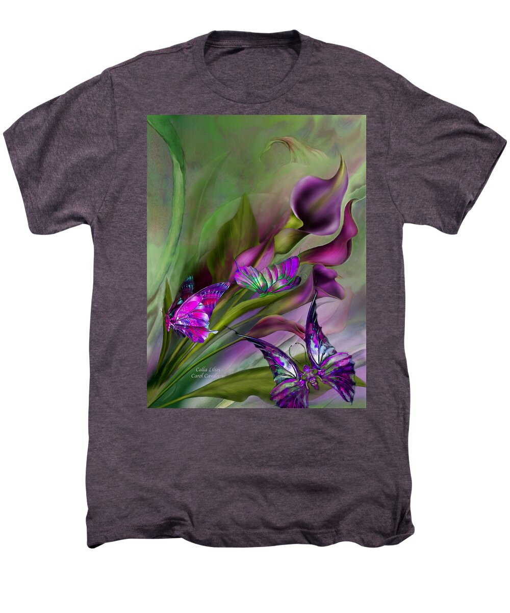 Calla Lilies Men's Premium T-Shirt featuring the mixed media Calla Lilies by Carol Cavalaris
