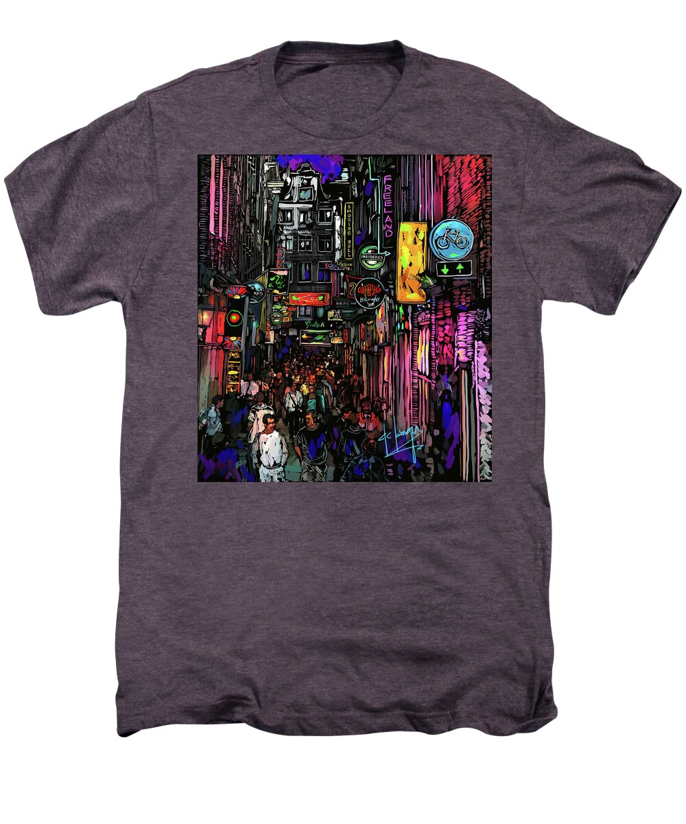 Coffee Shop Men's Premium T-Shirt featuring the painting Coffee Shop, Amsterdam by DC Langer