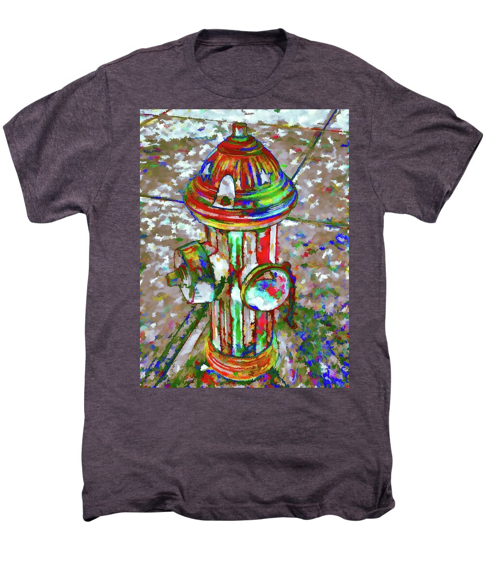 Colourful Hydrant Men's Premium T-Shirt featuring the painting Colourful hydrant by Jeelan Clark