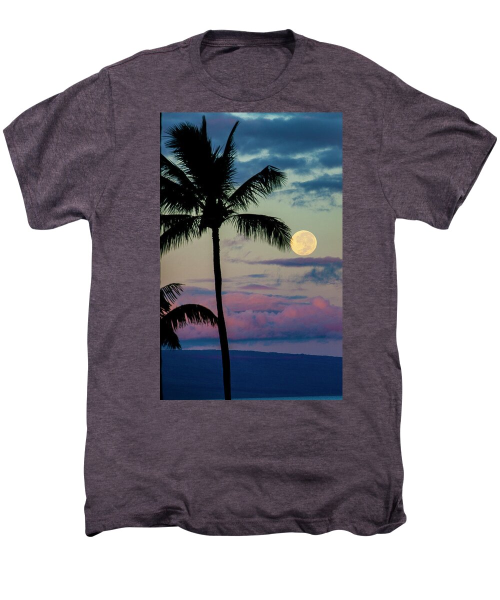 Palm Trees Men's Premium T-Shirt featuring the photograph Full Moon and Palm Trees by Anthony Jones