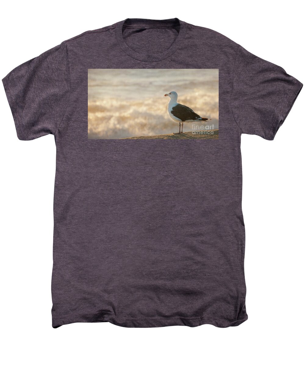 Beach Men's Premium T-Shirt featuring the photograph Seagull at Sunrise by Michael James