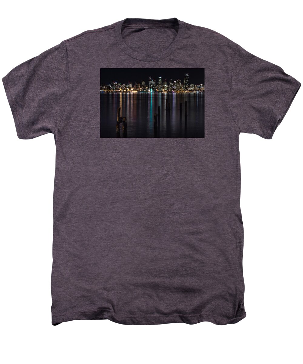 Cityscape Men's Premium T-Shirt featuring the photograph Seattle at Night by Ed Clark