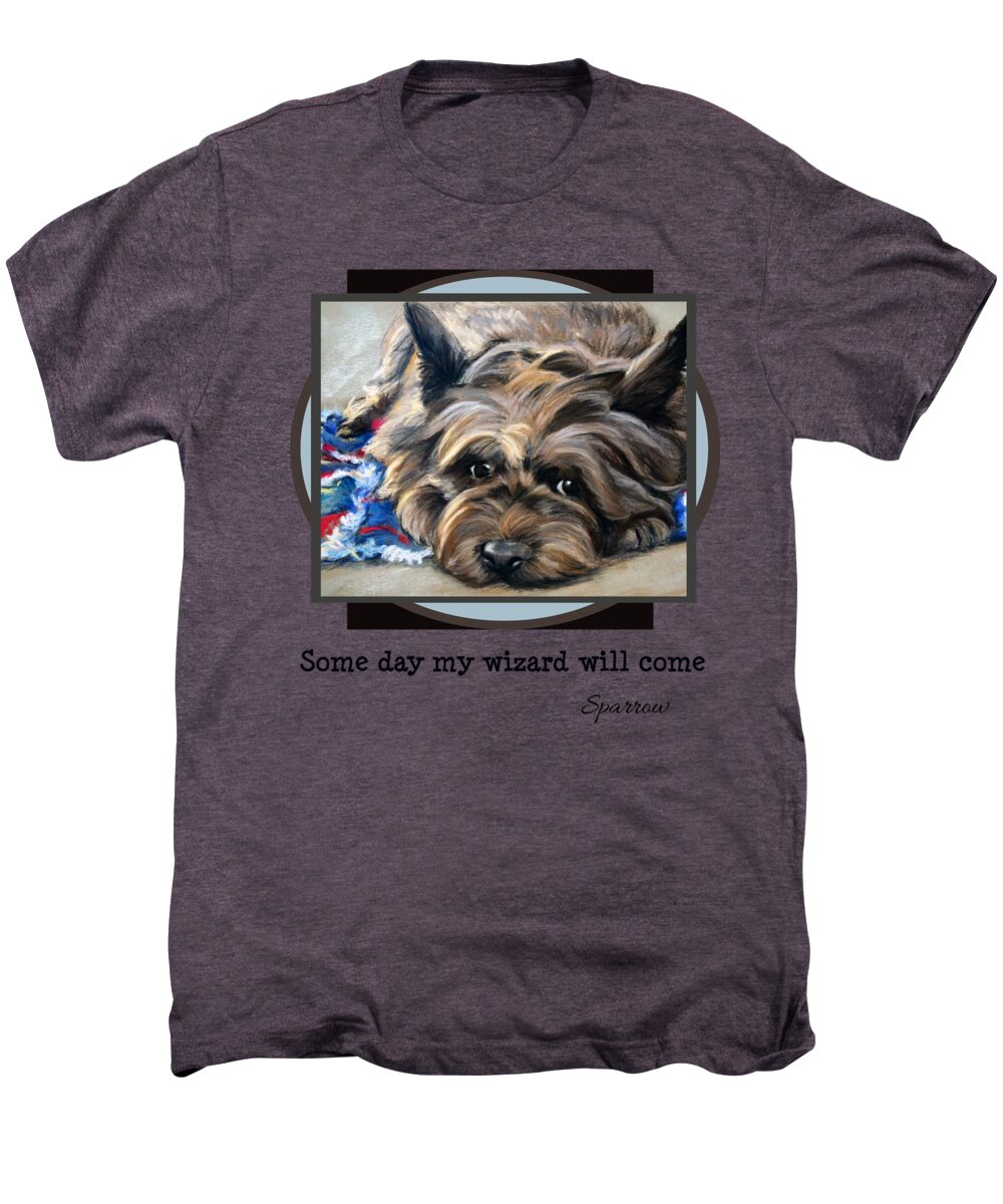 Cairn Terrier Men's Premium T-Shirt featuring the painting Some Day My Wizard Will Come by Mary Sparrow
