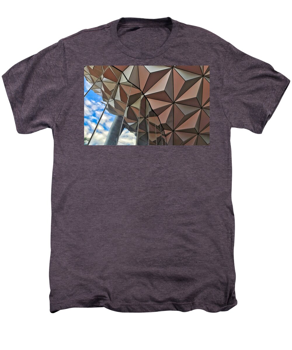 Epcot Disney Spaceship Earth Sky Reflection Men's Premium T-Shirt featuring the photograph Spaceship Earth and Sky by Nora Martinez