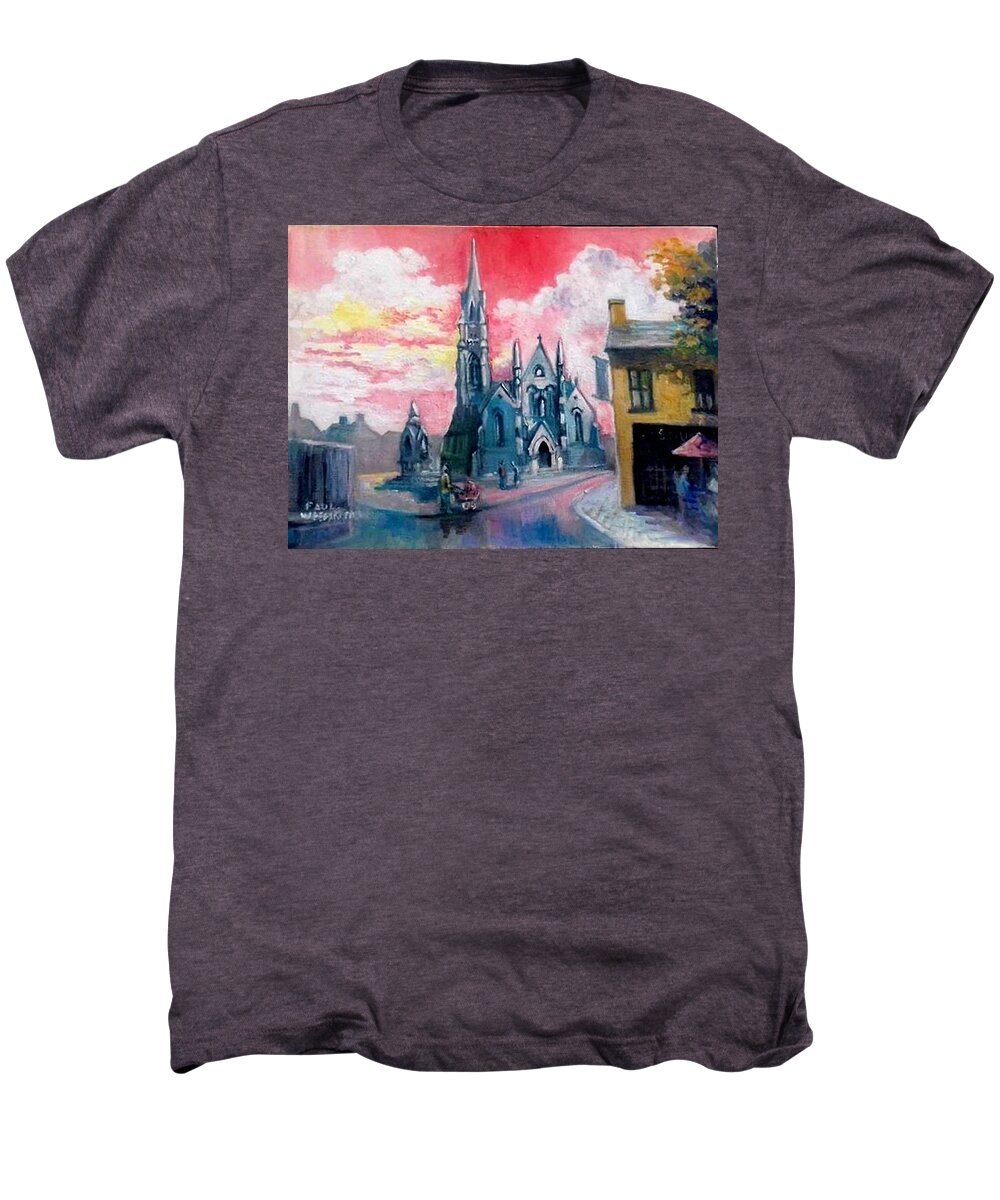 Ireland Men's Premium T-Shirt featuring the painting St Johns Cathedral Limerick Ireland by Paul Weerasekera
