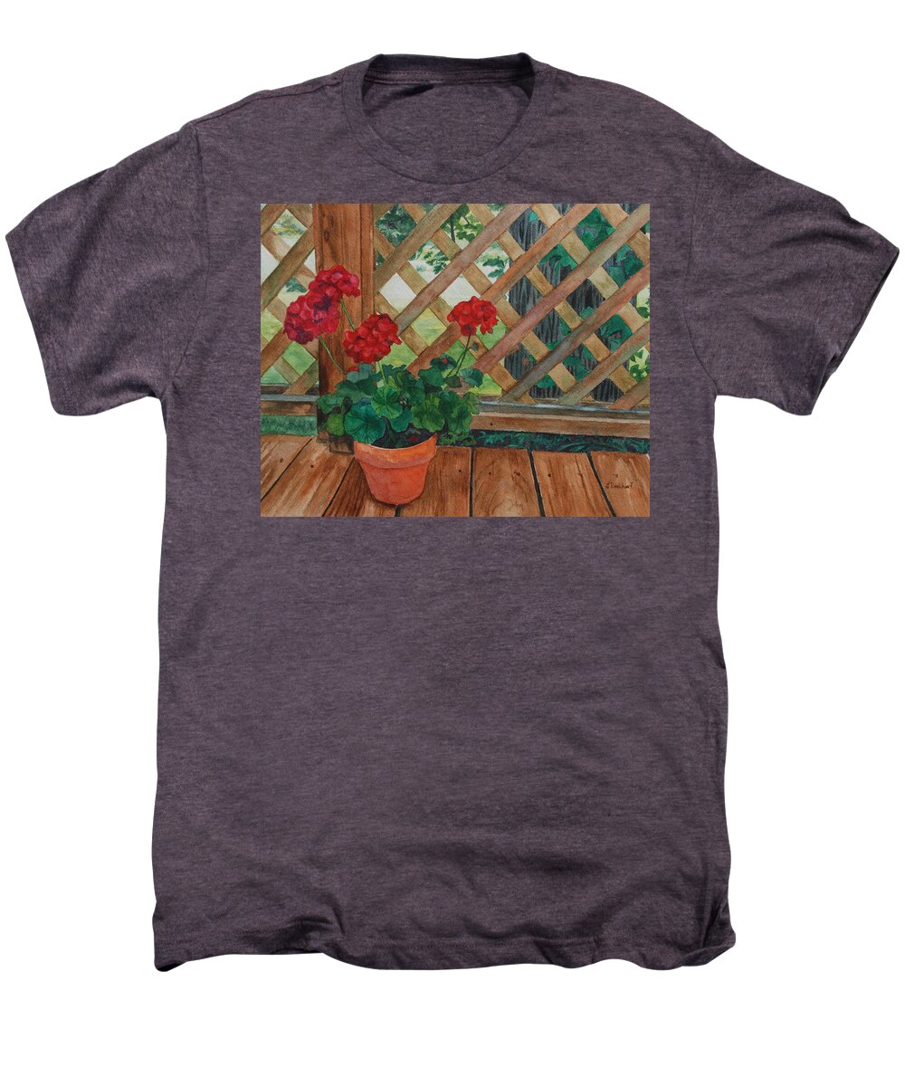 Watercolor Men's Premium T-Shirt featuring the painting View from a Deck by Lynne Reichhart