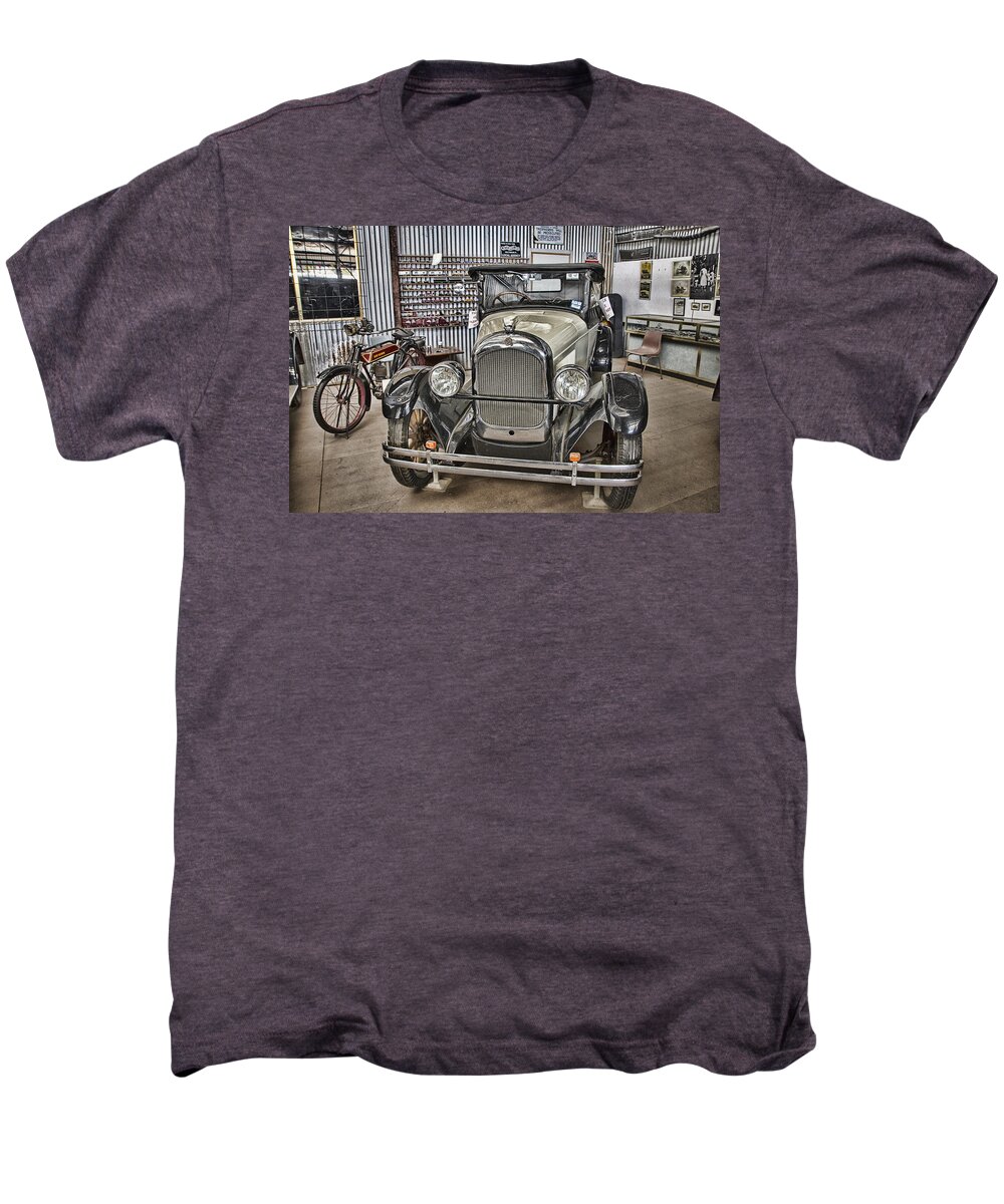 Vintage Men's Premium T-Shirt featuring the photograph Vintage 1920's Chrysler and New Hudson Motorcycle by Douglas Barnard