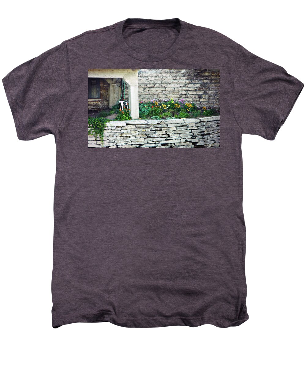 Basement River View Men's Premium T-Shirt featuring the photograph Basement River View by Cyryn Fyrcyd
