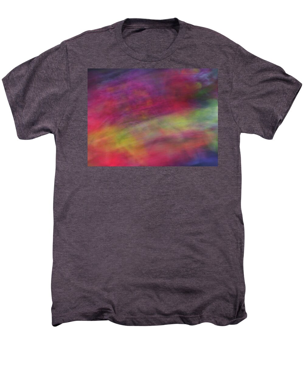 Abstract Men's Premium T-Shirt featuring the photograph Diagonal soft abstract diagonal lines rainbow colors background artwork by Teri Virbickis