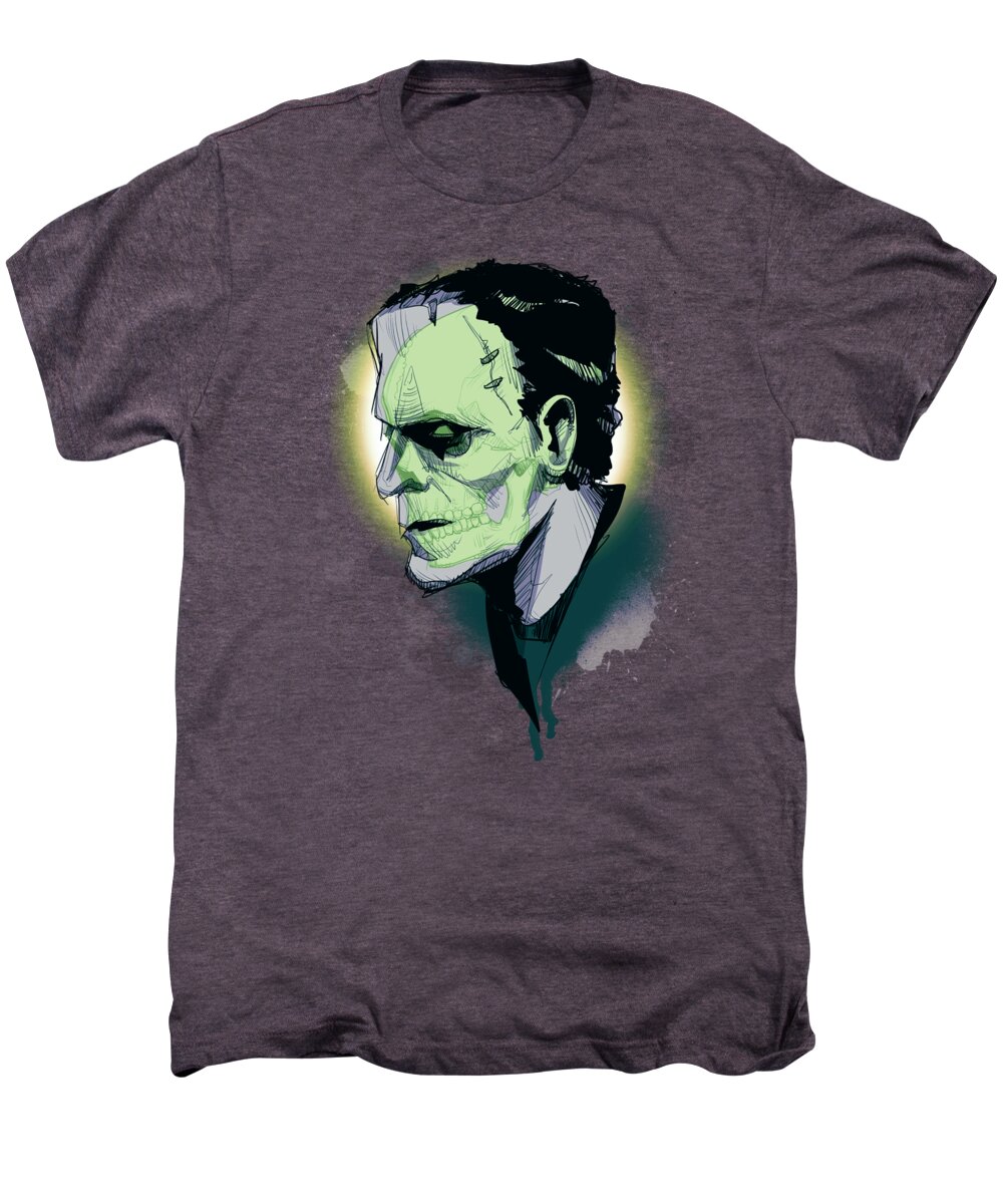 Skull Men's Premium T-Shirt featuring the drawing FrankenSkull by Ludwig Van Bacon