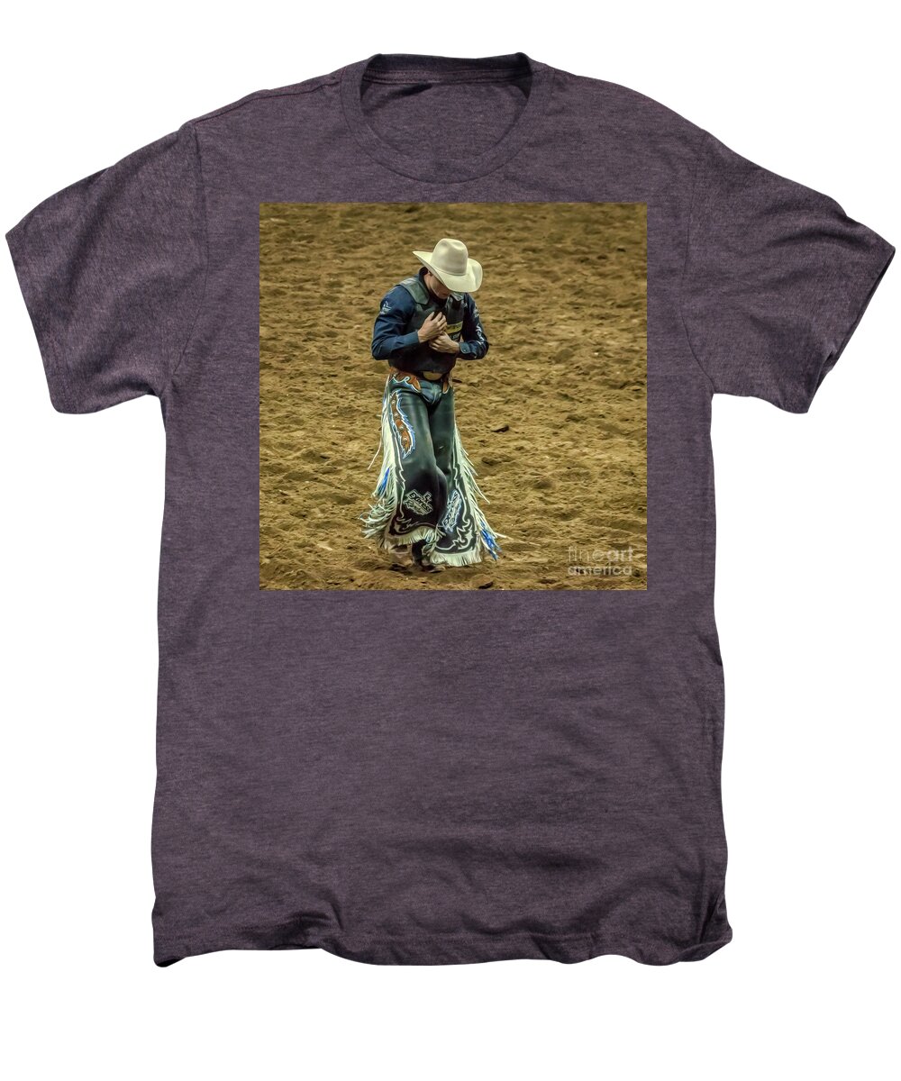 Rodeo Men's Premium T-Shirt featuring the photograph Rodeo Cowboy Dusting Off by Janice Pariza
