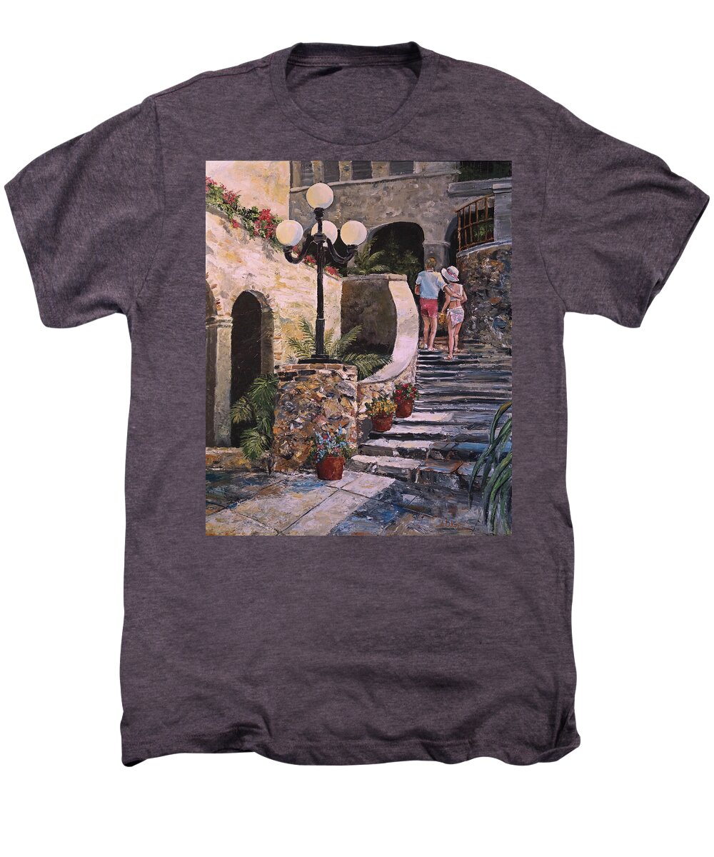Puerto Rico Men's Premium T-Shirt featuring the painting The Steps by Alan Lakin