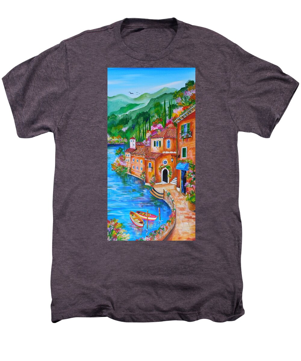 Lake Men's Premium T-Shirt featuring the painting By The Lake Garda by Roberto Gagliardi